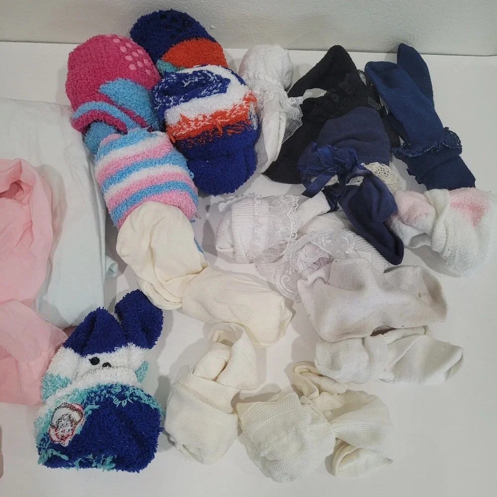 Girls Socks and Tights Lot Fuzzy Lace Trim Ribbed Knit Toddler Little Girls